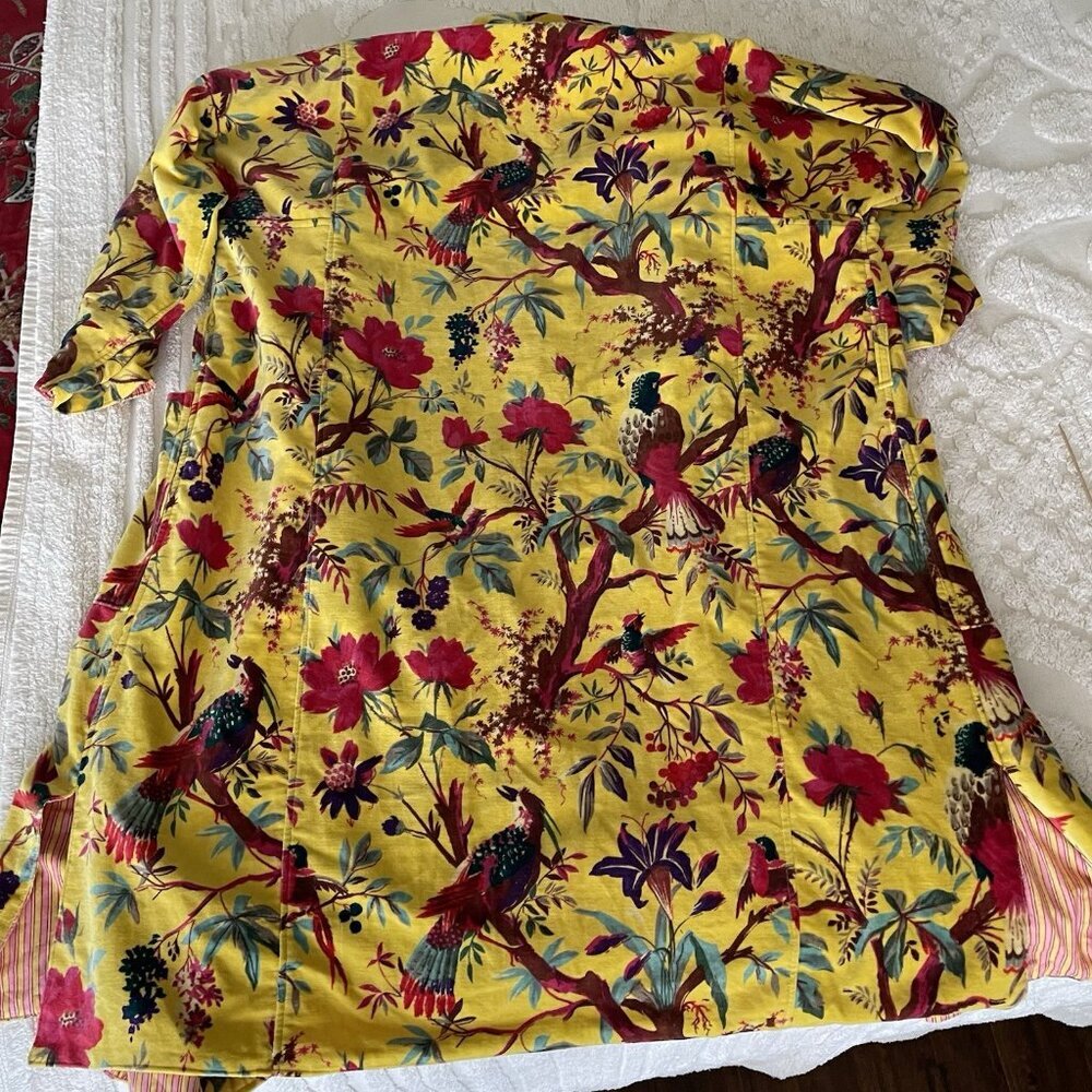 OFMD Yellow Bird Velvet Banyan Fabric Kimono Cotton Velvet Robe Long Jacket - Picture 12 of 14